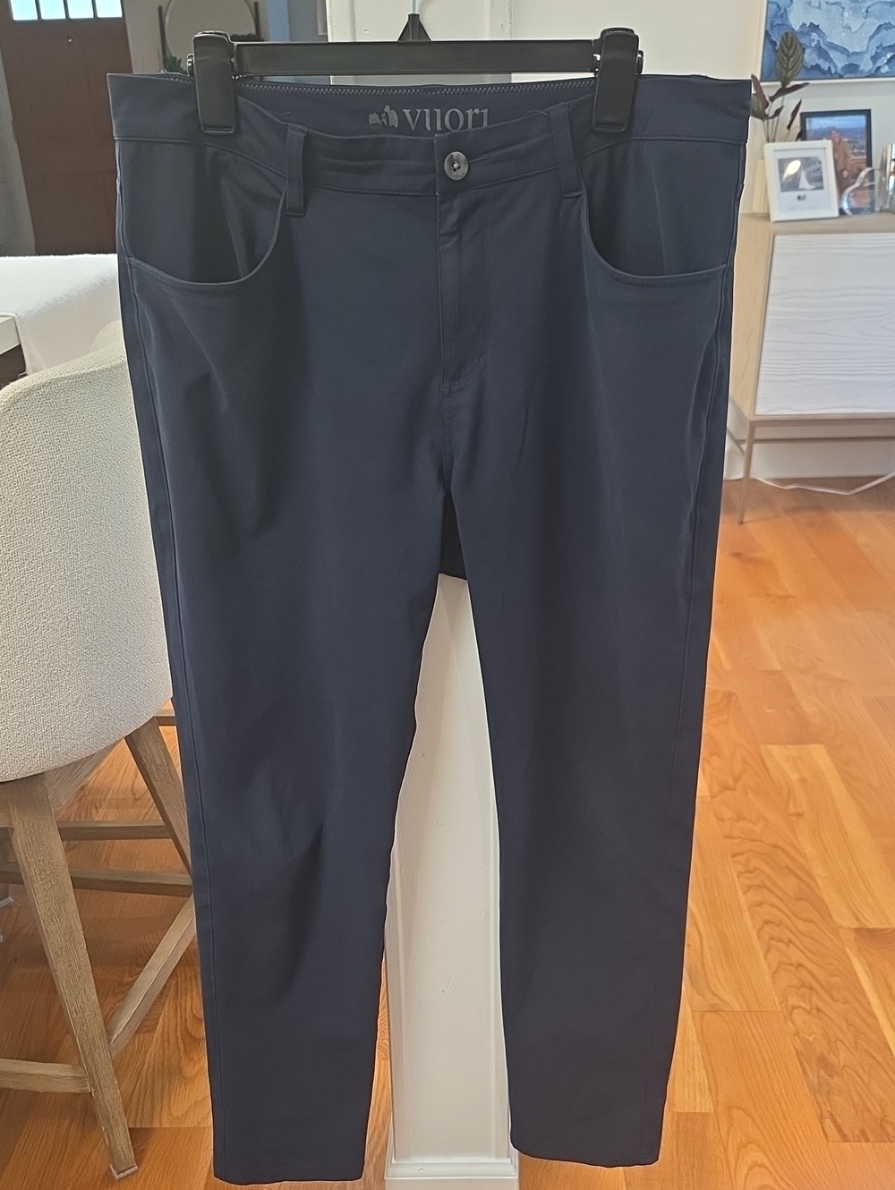Vuori Men's Dark Navy Stretch Meta Chino Pants, Fair Condition, 34x30